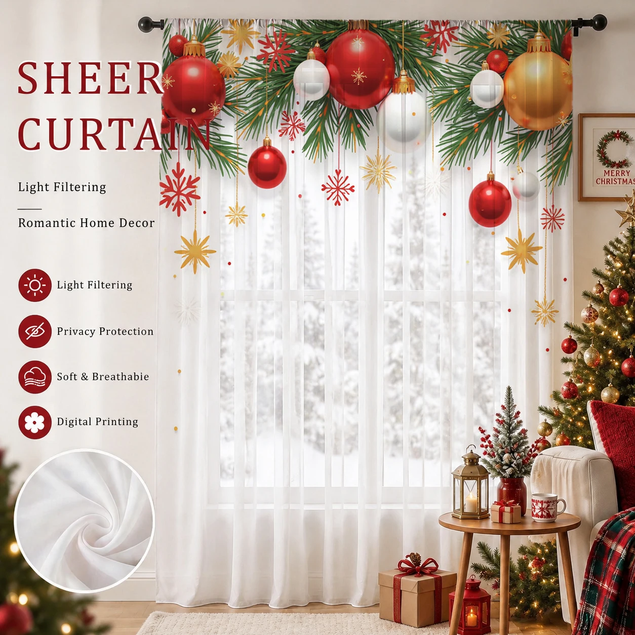 Home Office With Plants - Transparenter Vorhang mit Farbverlauf für Weihnachten,