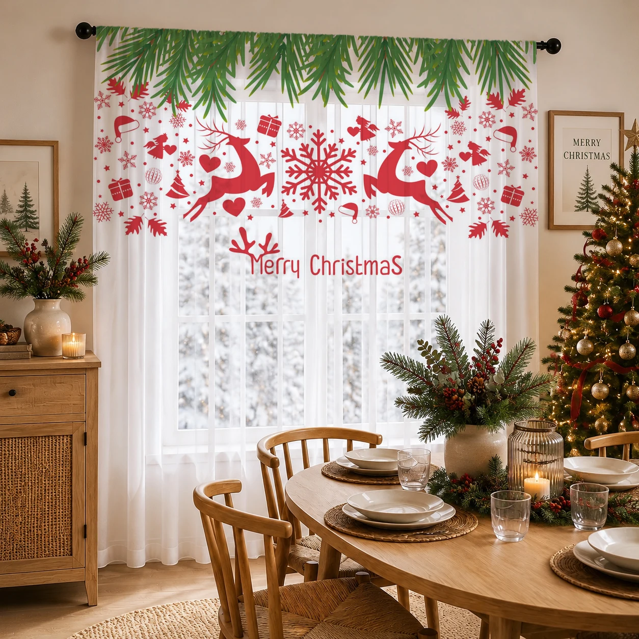 Home Office With Plants - Transparenter Weihnachtsvorhang mit Farbverlauf, hochwertiger, lichtreduzierender