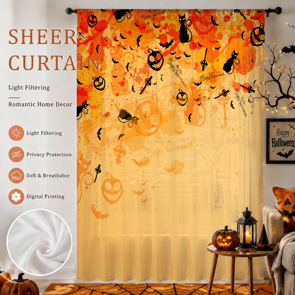 Home Office With Plants - 1 Stück Gruseliger Halloween-Scheibenvorhang mit Schlauchhose,