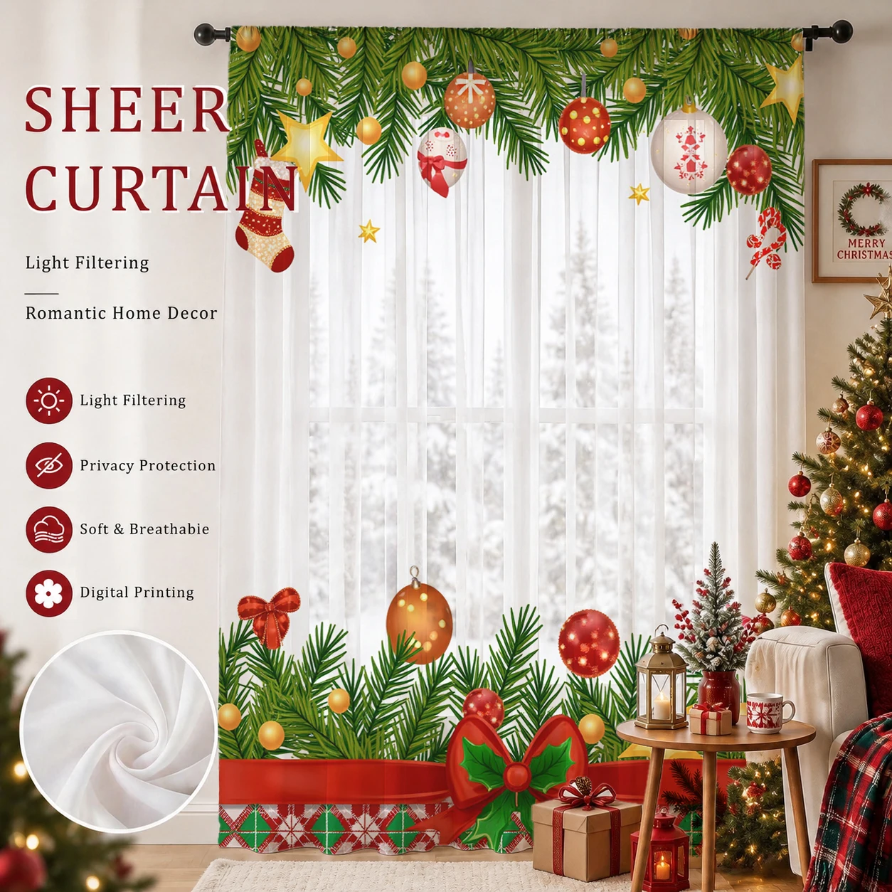 Home Office With Plants - Transparenter Vorhang mit Farbverlauf für Weihnachten,