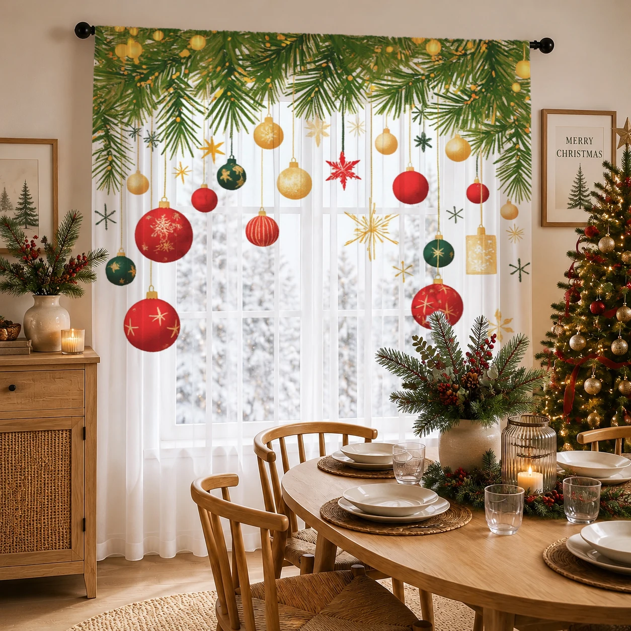 Home Office With Plants - Weihnachtlicher Farbverlauf-Sichtschutzvorhang, Hochwertiger Lichtreduzierender Privatsphäre-Vorhang für
